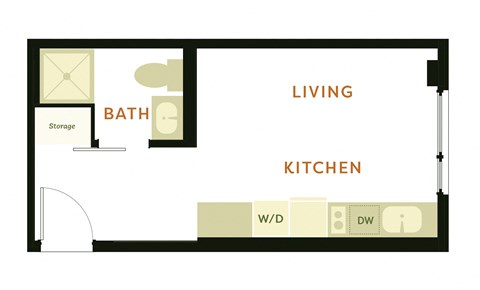 Floor plan for studio, 1 bath, 326 sqft